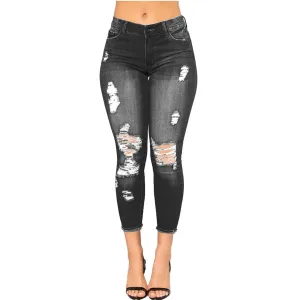 Women's High Waisted Ripped Jeans Slim Fit Butt Lifting Skinny Stretch Denim Pants Juniors Distressed Destroyed Jeans (X-Large,Black)