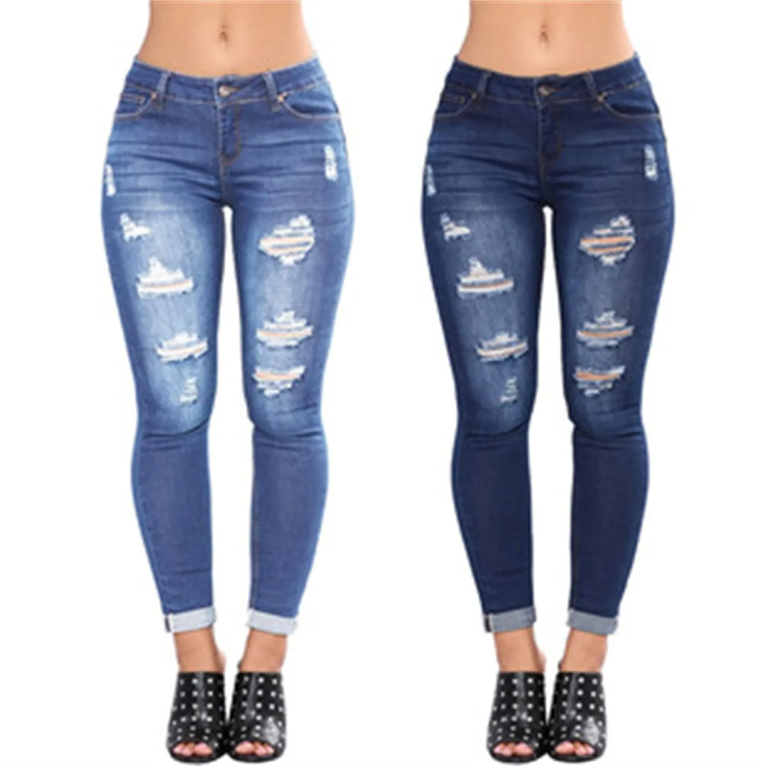 Women's High Waisted Ripped Jeans Slim Fit Butt Lifting Skinny Stretch Denim Pants Juniors Distressed Destroyed Jeans (X-Large,Dark Blue)