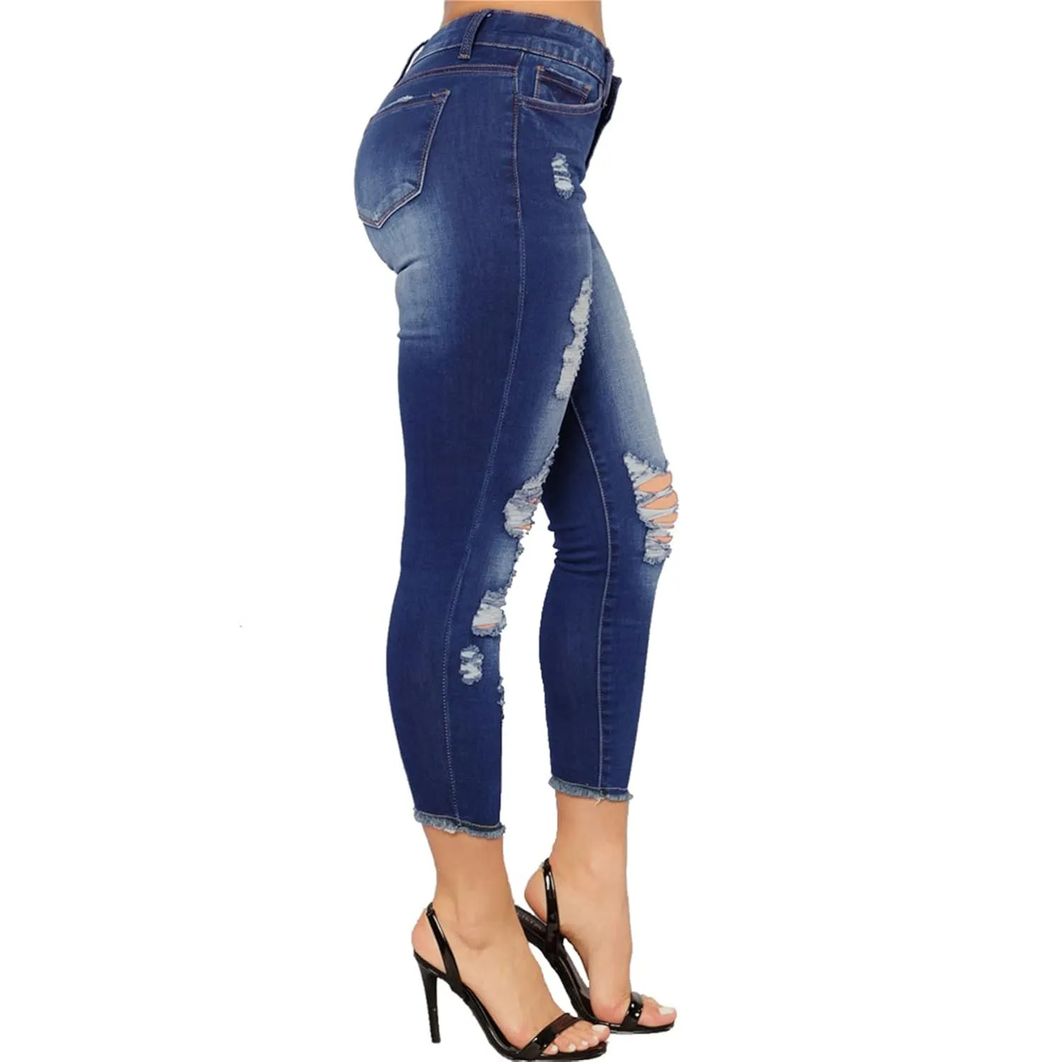 Women's High Waisted Ripped Jeans Slim Fit Butt Lifting Skinny Stretch Denim Pants Juniors Distressed Destroyed Jeans (X-Large,Dark Blue)