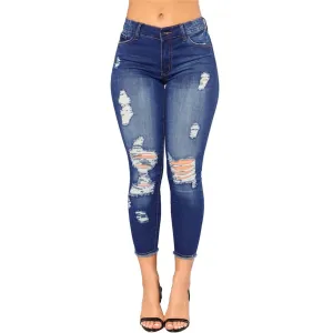 Women's High Waisted Ripped Jeans Slim Fit Butt Lifting Skinny Stretch Denim Pants Juniors Distressed Destroyed Jeans (X-Large,Dark Blue)