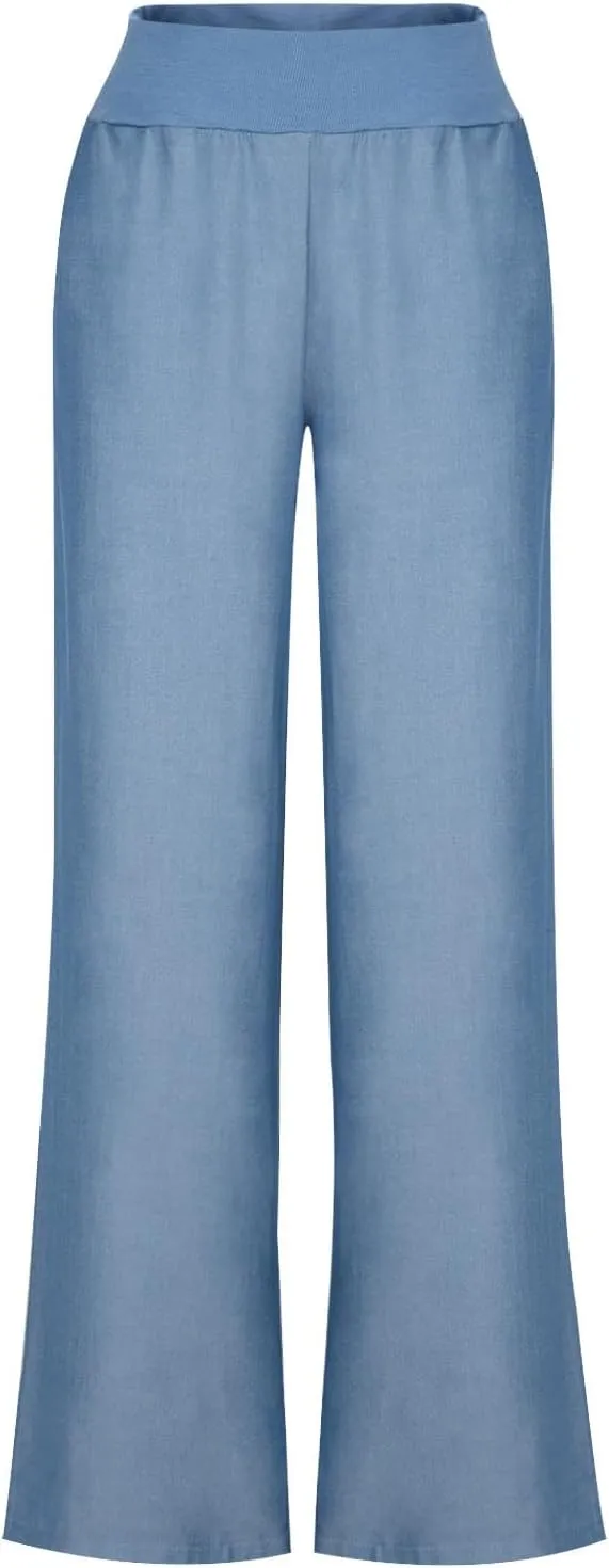 Women's High Waisted Wide Leg Pants Loose Lace-Up Straight Leg Pants Soft Comfy Lightweight Casual Pants Trousers