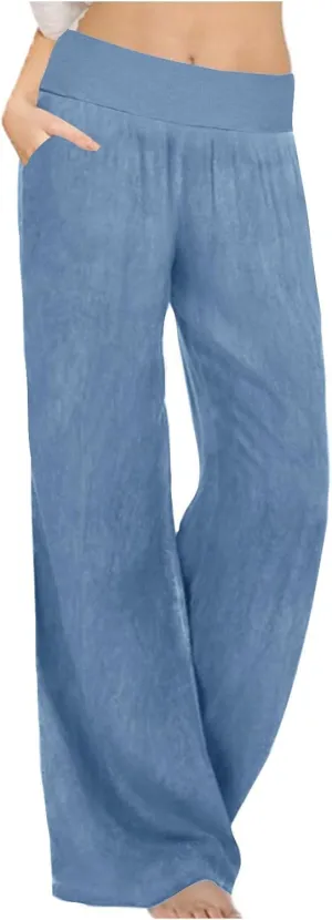Women's High Waisted Wide Leg Pants Loose Lace-Up Straight Leg Pants Soft Comfy Lightweight Casual Pants Trousers