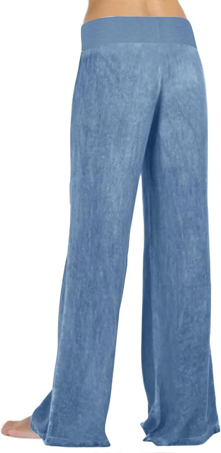 Women's High Waisted Wide Leg Pants Loose Lace-Up Straight Leg Pants Soft Comfy Lightweight Casual Pants Trousers
