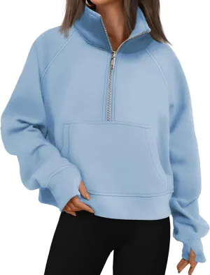 Womens Hoodies Half Zip Up Sweatshirts Pullover Tops Long Sleeve Fleece Sweatshirts with Thumb Hole Fall Clothes