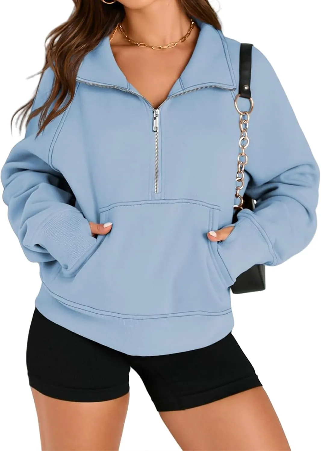 Womens Hoodies Half Zip Up Sweatshirts Pullover Tops Long Sleeve Fleece Sweatshirts with Thumb Hole Fall Clothes