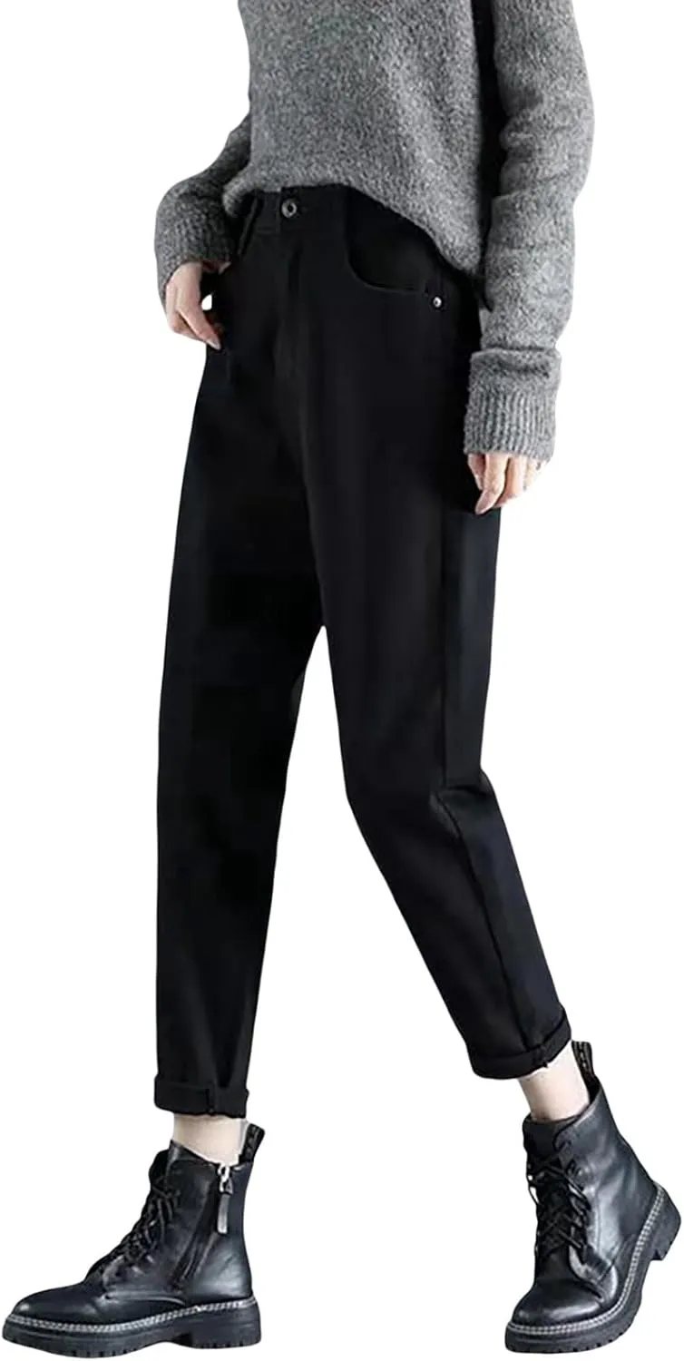 Women's Jeans High Waisted Warm Winter Stretchy Fleece Lined Thicken Lounge Boot Cut Slim Fit Trousers with Pockets