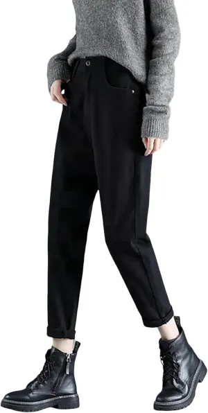Women's Jeans High Waisted Warm Winter Stretchy Fleece Lined Thicken Lounge Boot Cut Slim Fit Trousers with Pockets