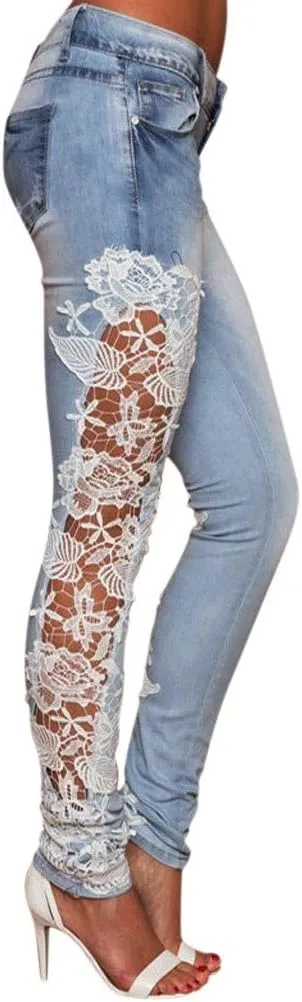 Women's Jeggings Jeans Stretch Slimming Jeans Floral Embroidered Shaping Skinny Jeans Y2k Jeans Aesthetic Pants