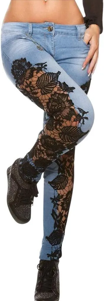 Women's Jeggings Jeans Stretch Slimming Jeans Floral Embroidered Shaping Skinny Jeans Y2k Jeans Aesthetic Pants