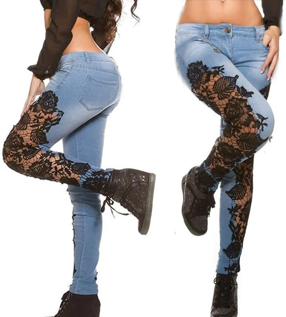 Women's Jeggings Jeans Stretch Slimming Jeans Floral Embroidered Shaping Skinny Jeans Y2k Jeans Aesthetic Pants