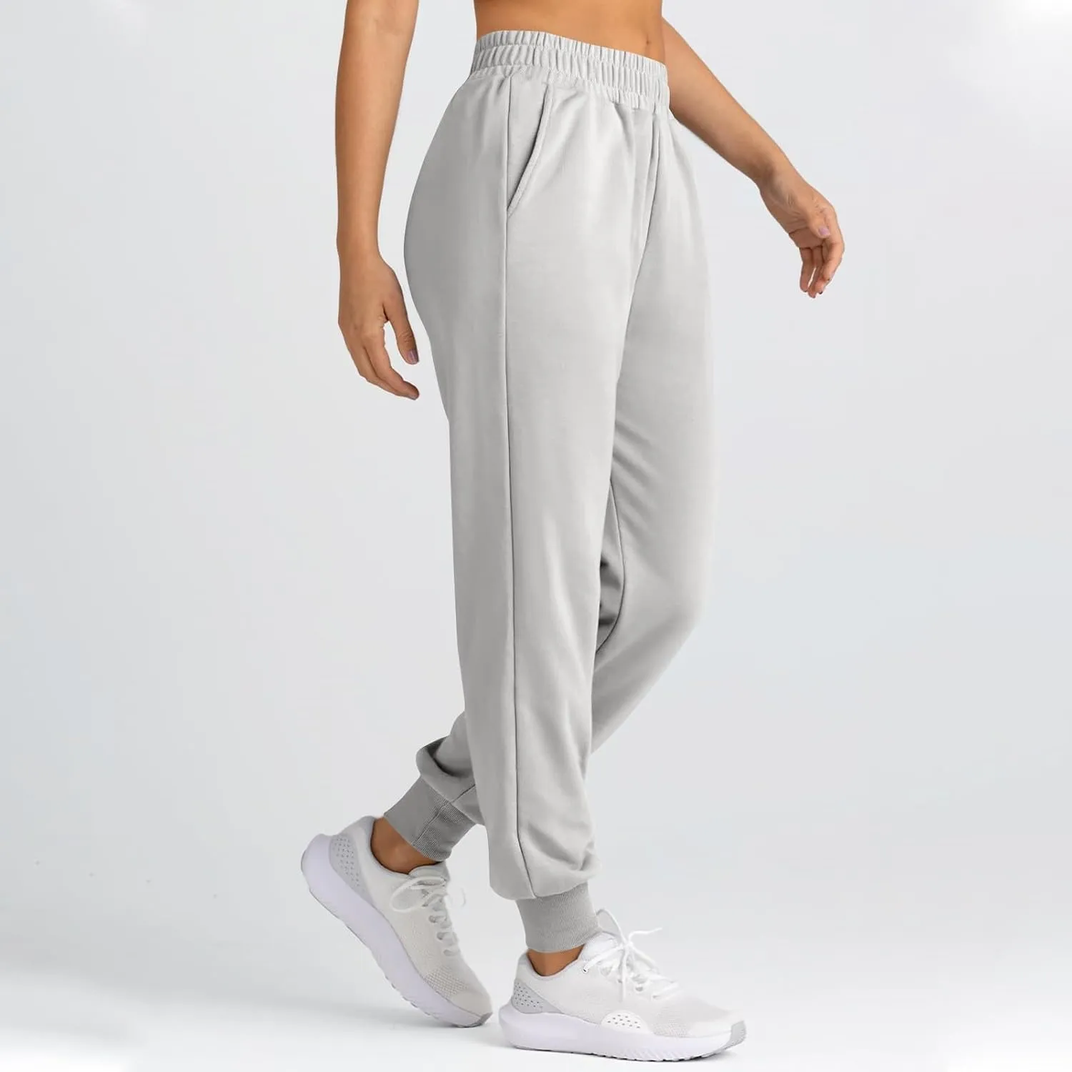 Womens Joggers with Pockets Baggy Fleece Lounge Pants Elastic High Waisted Jogger Pants Tapered Pull on Sweatpants