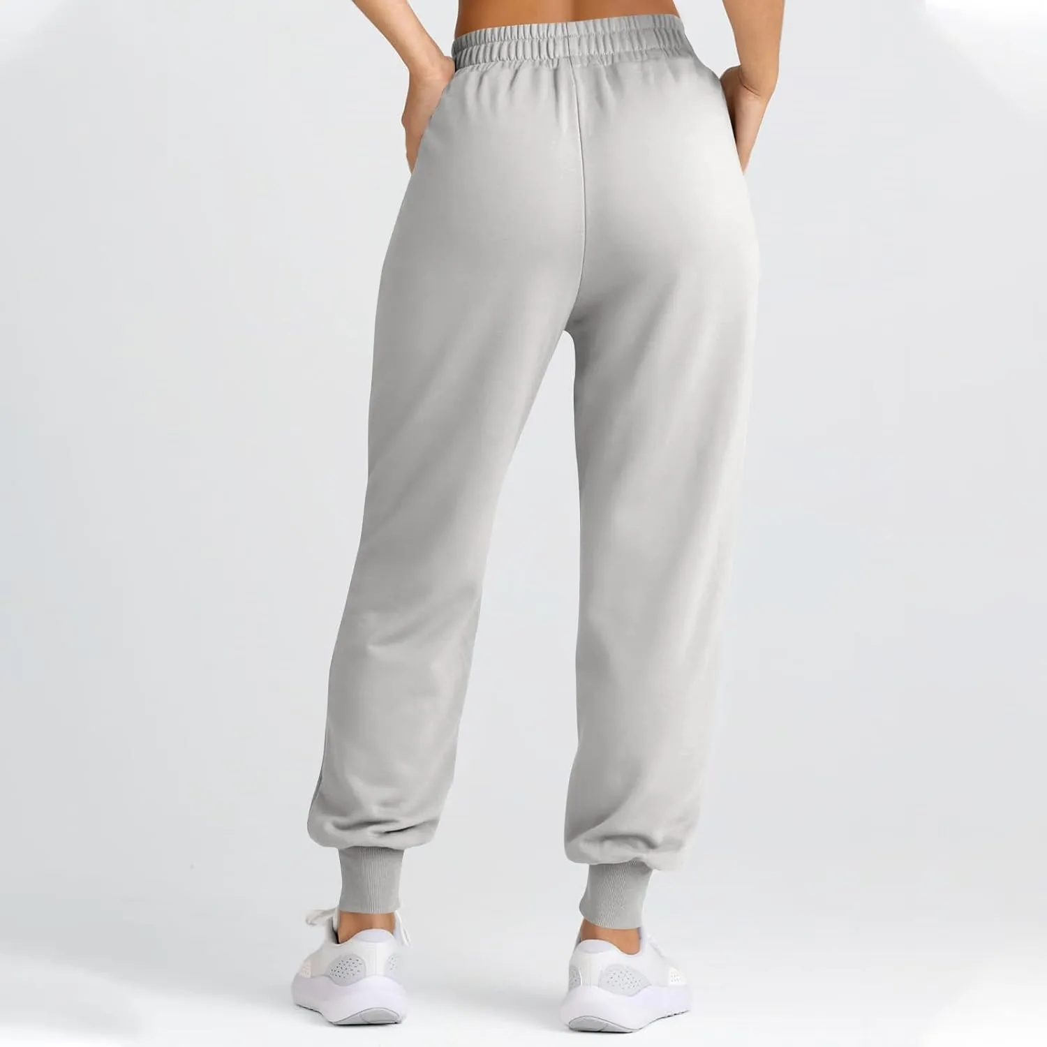 Womens Joggers with Pockets Baggy Fleece Lounge Pants Elastic High Waisted Jogger Pants Tapered Pull on Sweatpants
