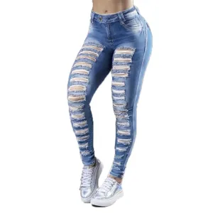 Womens Juniors High Waist Ripped Jeans Distressed Butt Lifting Skinny Jeans Stretchy Destroyed Denim Pants Trousers (Medium,Light Blue)