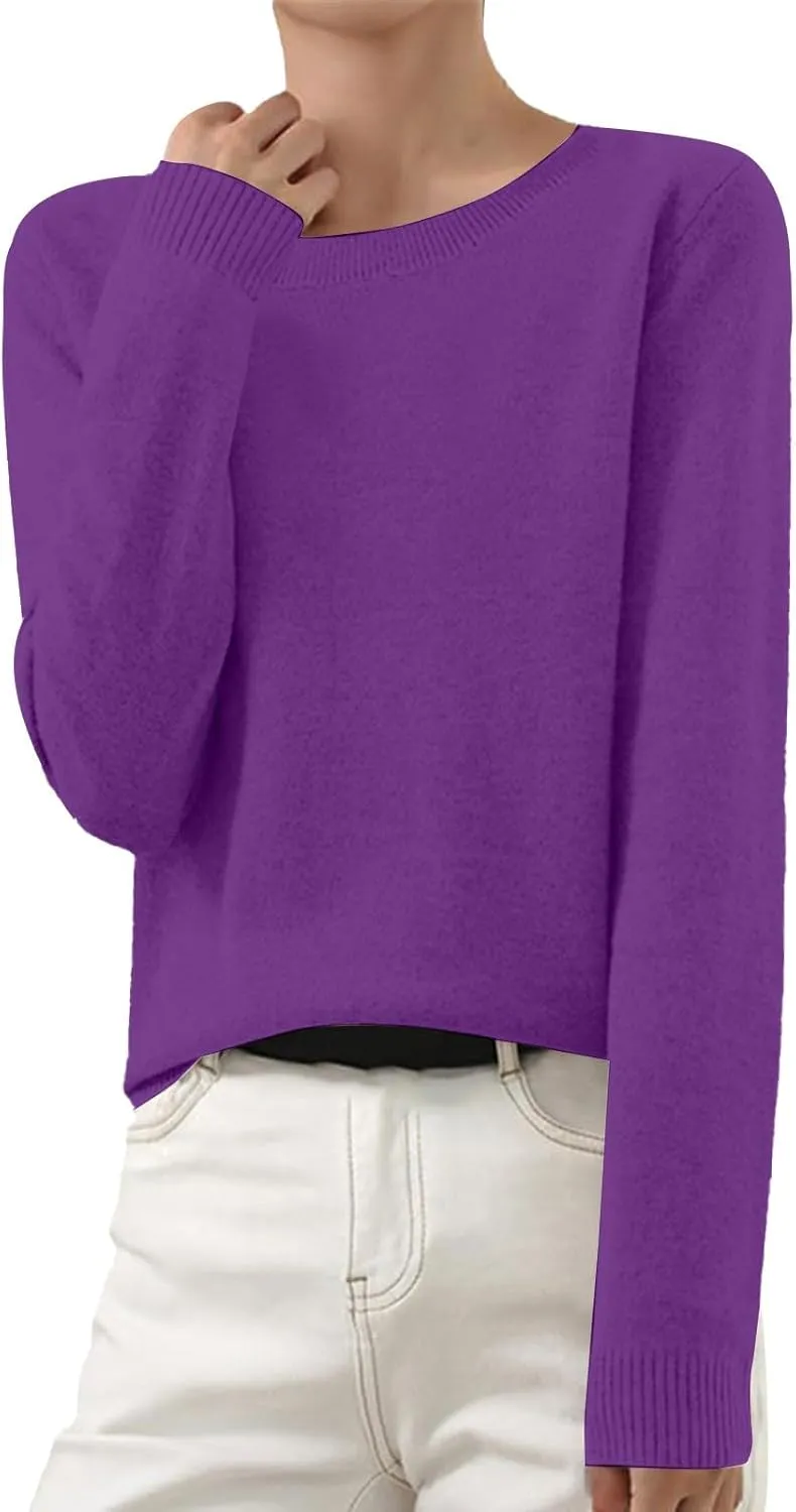 Women's Knit Cashmere Sweater Long Sleeve Crew Neck Warm Comfort Pullover Lightweight Y2k Fashion Dressy Sweaters