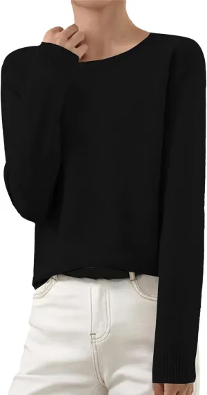 Women's Knit Cashmere Sweater Long Sleeve Crew Neck Warm Comfort Pullover Lightweight Y2k Fashion Dressy Sweaters