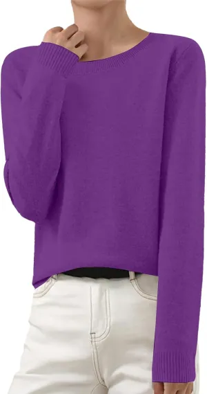 Women's Knit Cashmere Sweater Long Sleeve Crew Neck Warm Comfort Pullover Lightweight Y2k Fashion Dressy Sweaters