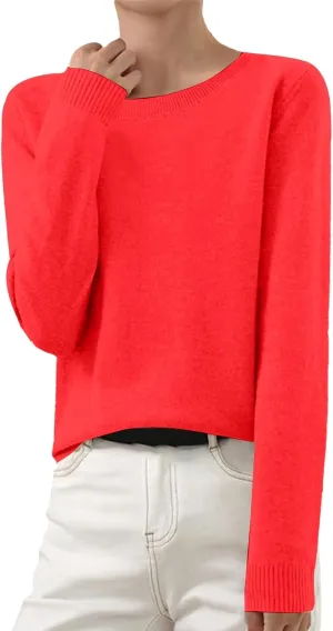 Women's Knit Cashmere Sweater Long Sleeve Crew Neck Warm Comfort Pullover Lightweight Y2k Fashion Dressy Sweaters