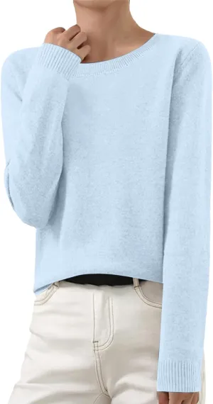 Women's Knit Cashmere Sweater Long Sleeve Crew Neck Warm Comfort Pullover Lightweight Y2k Fashion Dressy Sweaters