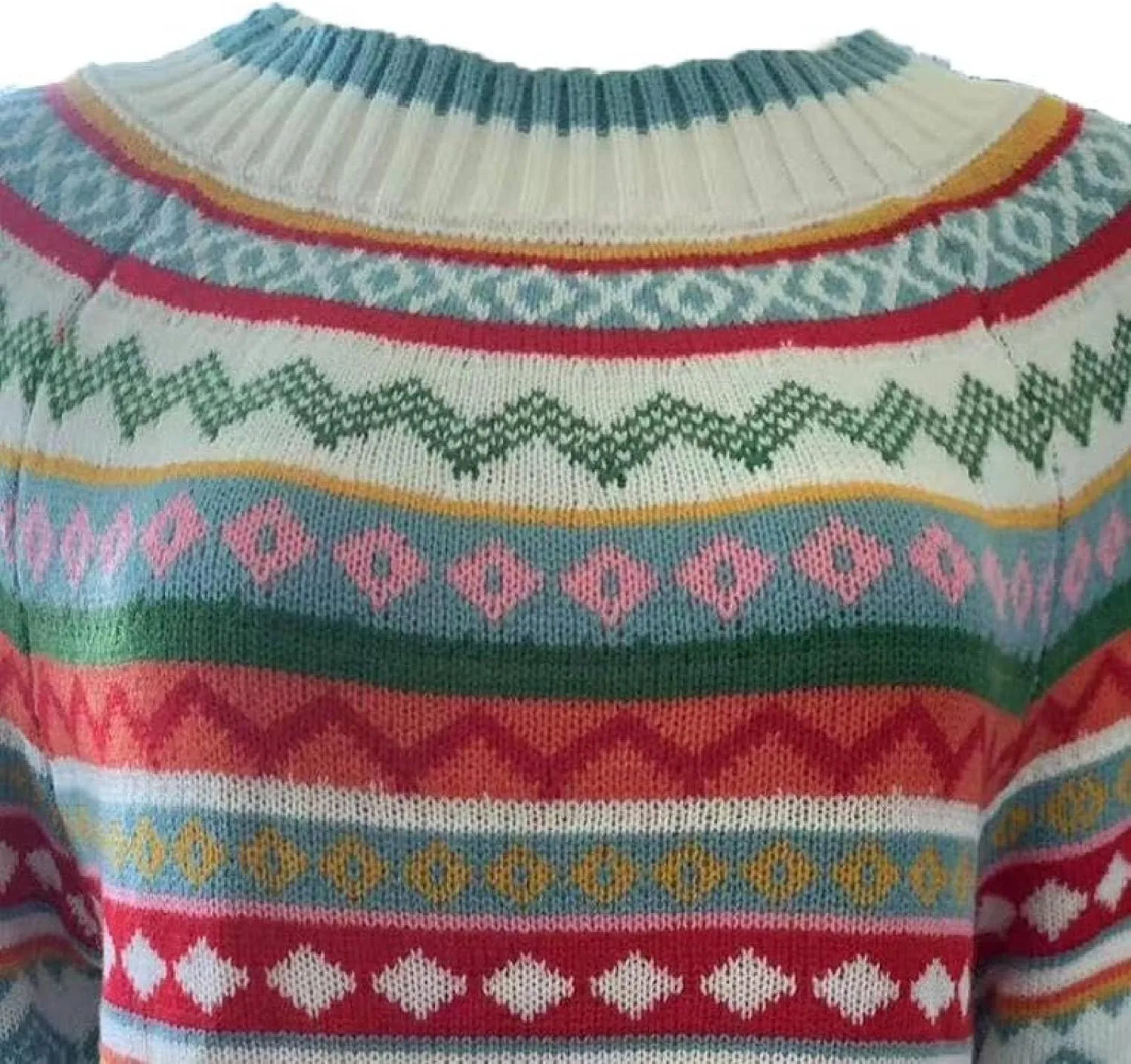Womens Knitted Fair Isle Print Retro Sweater Long Sleeve Crewneck Sweater Ugly Christmas Fall Sweaters for Women 2024