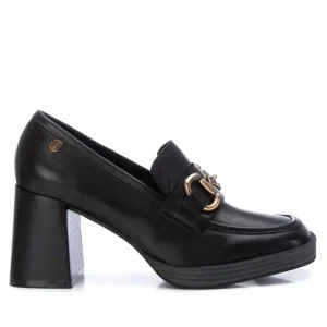 Eco Friendly Narrow Width Women's Leather Heeled Loafers In Black