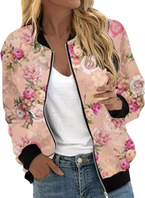 Womens Lightweight Bomber Biker Jacket Zip Up Windbreaker Crop Bomber Jacket Coat with Pockets 2024 Fall Outfits