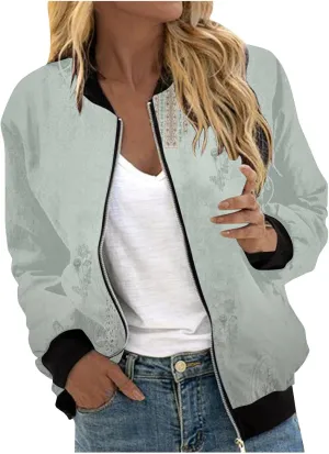 Womens Lightweight Bomber Biker Jacket Zip Up Windbreaker Crop Bomber Jacket Coat with Pockets 2024 Fall Outfits