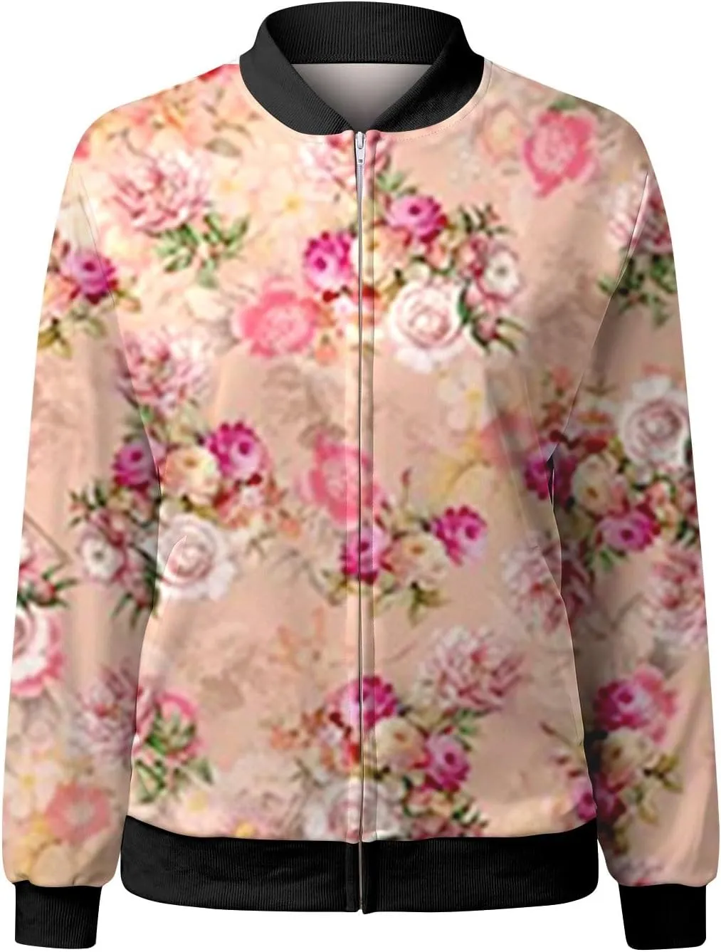 Womens Lightweight Bomber Biker Jacket Zip Up Windbreaker Crop Bomber Jacket Coat with Pockets 2024 Fall Outfits