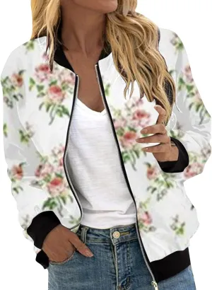 Womens Lightweight Bomber Biker Jacket Zip Up Windbreaker Crop Bomber Jacket Coat with Pockets 2024 Fall Outfits