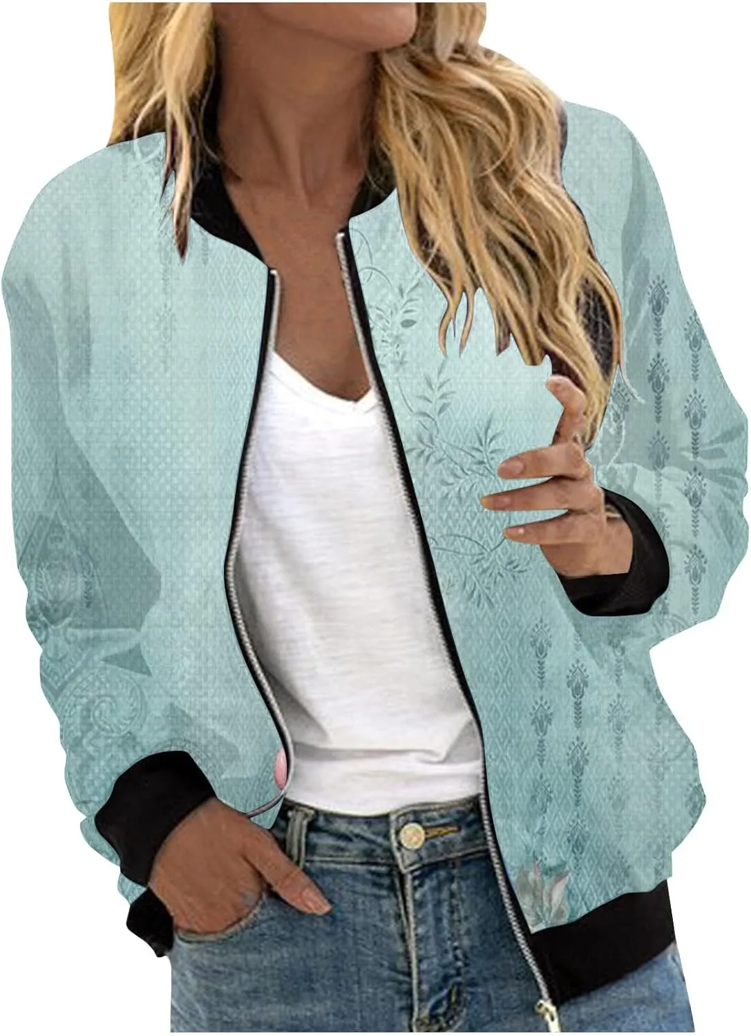 Womens Lightweight Bomber Biker Jacket Zip Up Windbreaker Crop Bomber Jacket Coat with Pockets 2024 Fall Outfits