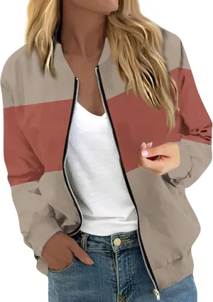 Womens Lightweight Bomber Jacket Casual Long Sleeve Fall Zip Up Coat Casual Floral Print Lightweight Fall Windbreaker