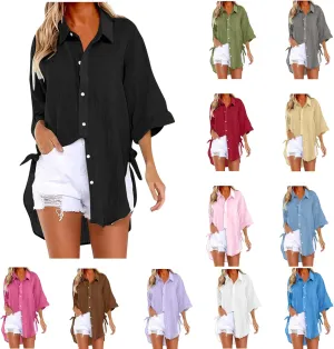 Womens Linen Button Down Shirts Business Casual Shirts Plus Size Lapel Collar Shirt Dressy Loose Fitting Tops Blouse