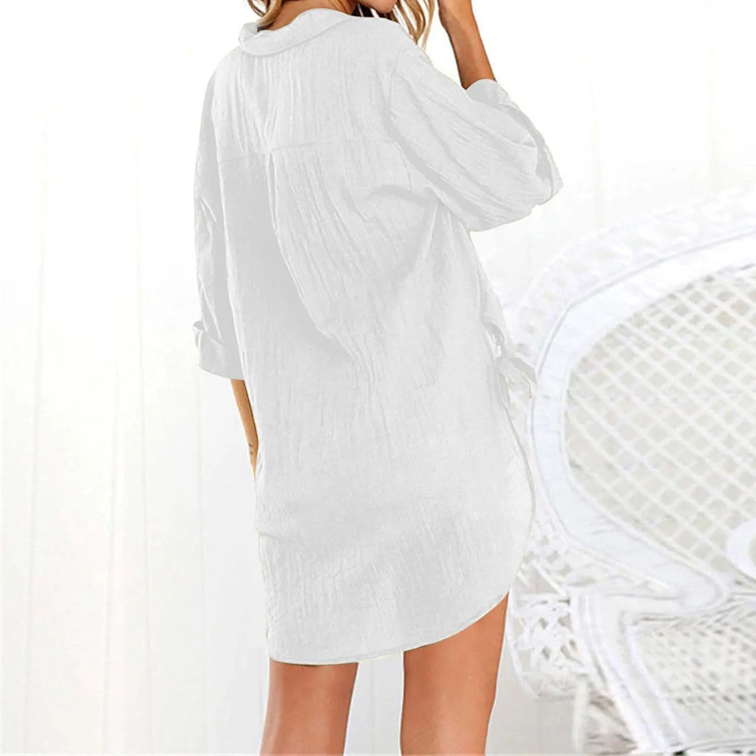 Womens Linen Button Down Shirts Business Casual Shirts Plus Size Lapel Collar Shirt Dressy Loose Fitting Tops Blouse