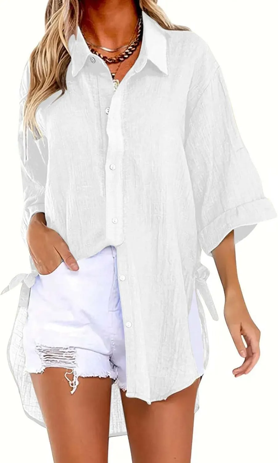 Womens Linen Button Down Shirts Business Casual Shirts Plus Size Lapel Collar Shirt Dressy Loose Fitting Tops Blouse