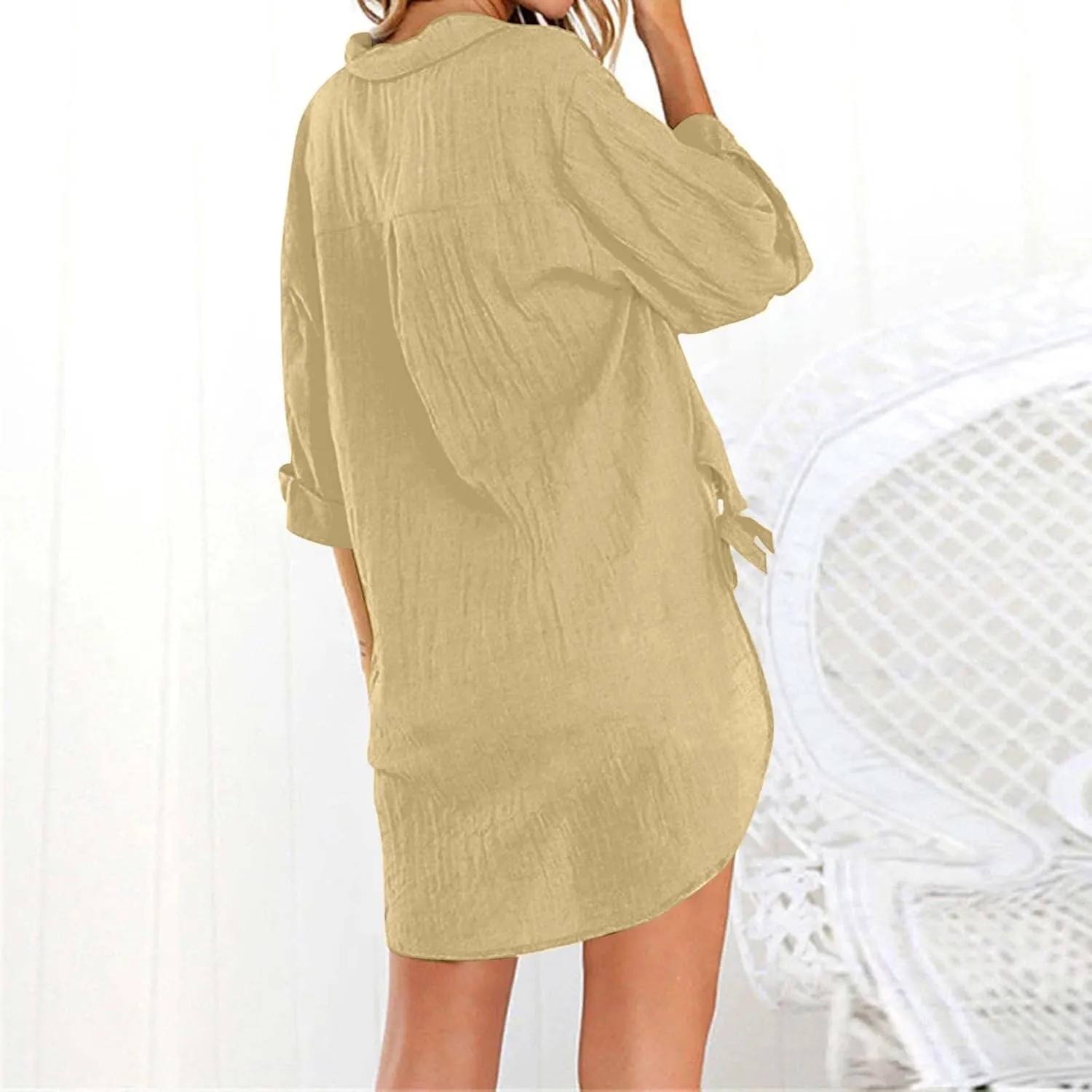 Womens Linen Button Down Shirts Business Casual Shirts Plus Size Lapel Collar Shirt Dressy Loose Fitting Tops Blouse