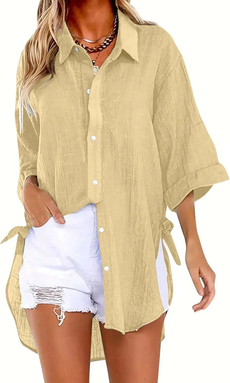 Womens Linen Button Down Shirts Business Casual Shirts Plus Size Lapel Collar Shirt Dressy Loose Fitting Tops Blouse