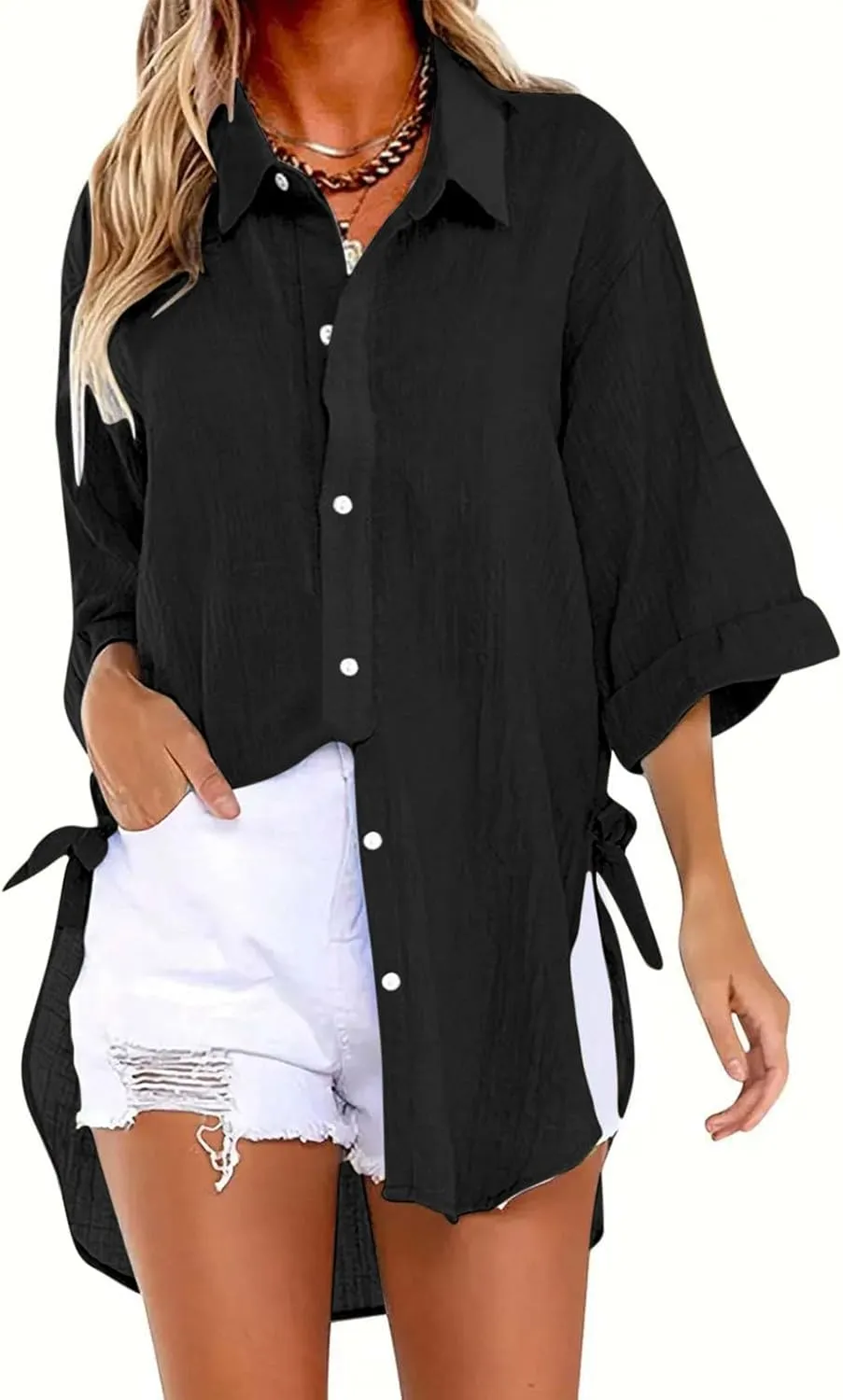 Womens Linen Button Down Shirts Business Casual Shirts Plus Size Lapel Collar Shirt Dressy Loose Fitting Tops Blouse