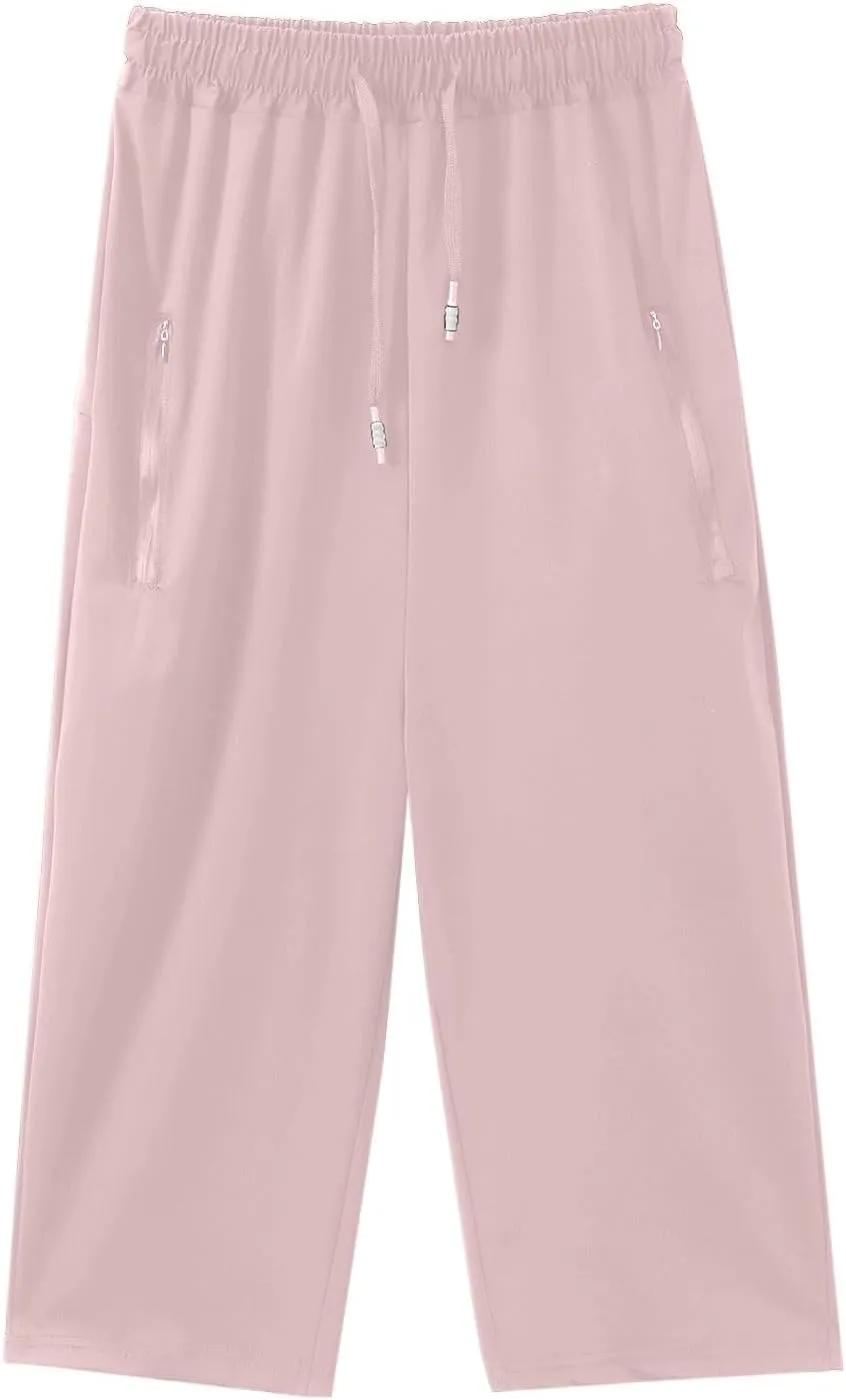 Women's Linen Capri Pants Petite Summer Elastic Waist Pants Cropped Trousers Lightweight Loose Beach Yoga Pants