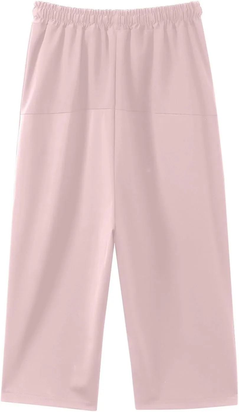 Women's Linen Capri Pants Petite Summer Elastic Waist Pants Cropped Trousers Lightweight Loose Beach Yoga Pants