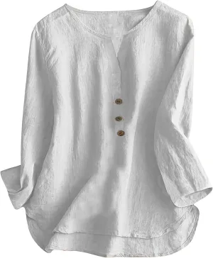 Women's Linen Shirts V-Neck Retro Blouses Bohemian Embroidery Oversized Tee Tops Long Sleeve Loose T Shirts