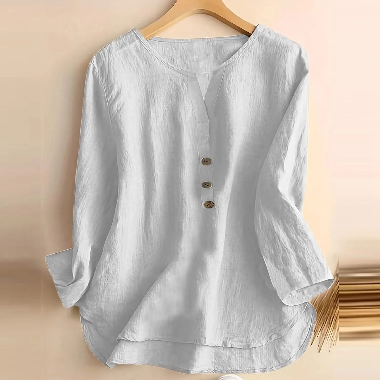 Women's Linen Shirts V-Neck Retro Blouses Bohemian Embroidery Oversized Tee Tops Long Sleeve Loose T Shirts