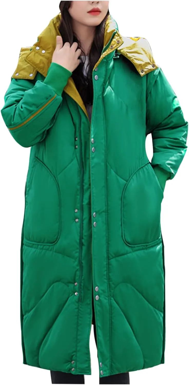 Womens Long Puffer Jackets Reversible Down Coats Reversible Winter Coats with Hood Padded Outerwear Warm Fashion Parkas