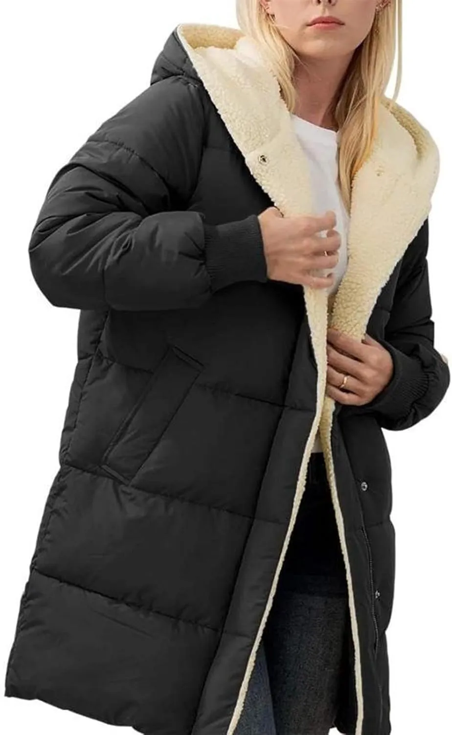 Womens Long Reversible Fleece Jacket Long Sleeve Jackets Zip Up Hoodie Warm Winter Coat Outerwear Sherpa Jackets