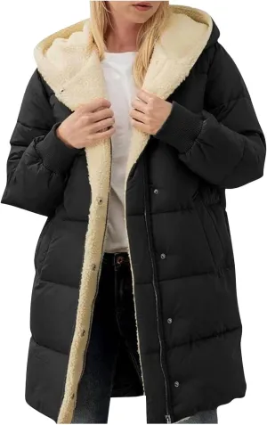 Womens Long Reversible Fleece Jacket Long Sleeve Jackets Zip Up Hoodie Warm Winter Coat Outerwear Sherpa Jackets