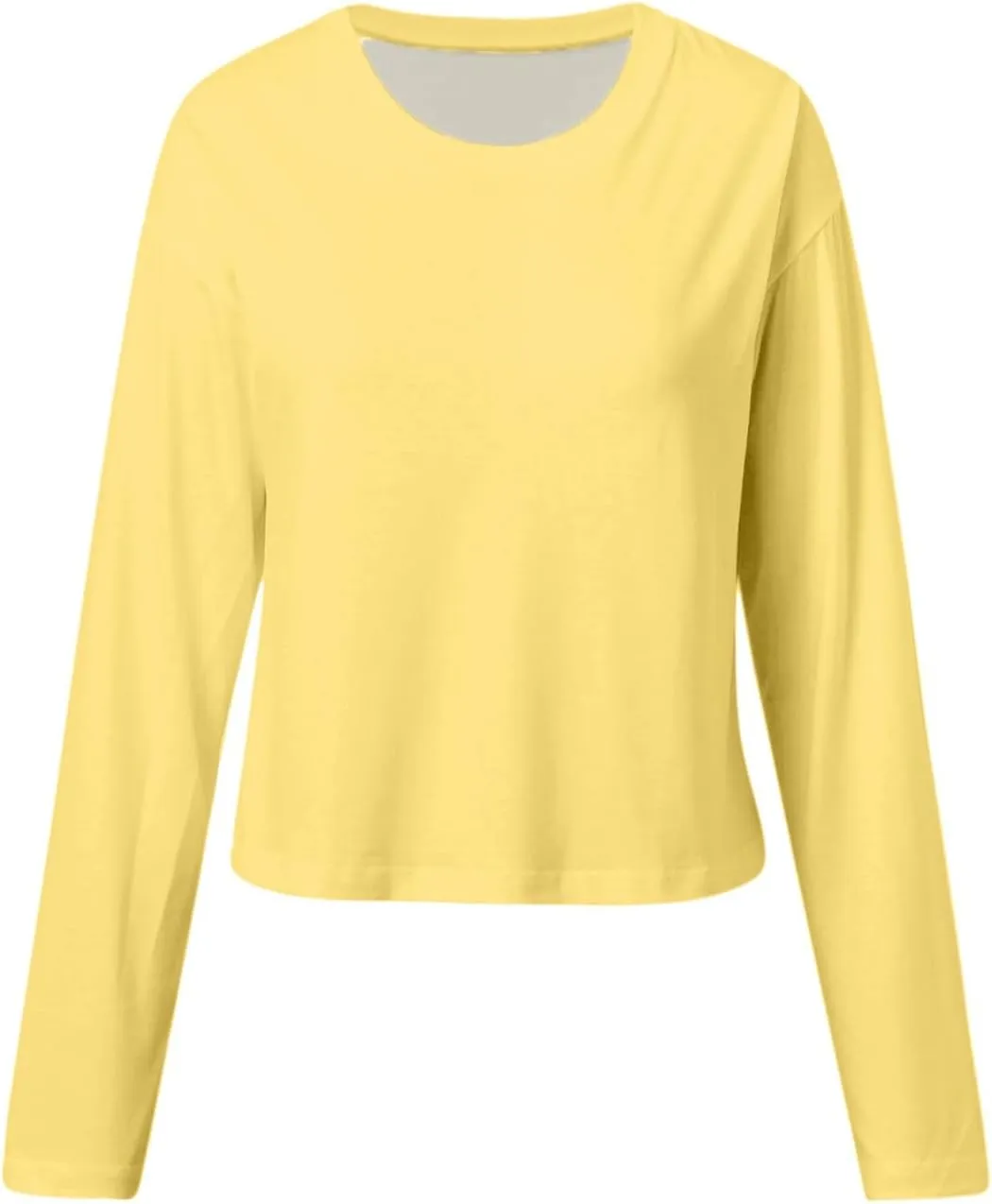 Womens Long Sleeve Cropped T-Shirts Round Neck Drop Shoulder Crop Sweatshirts Solid Casual Crop Tops Tees