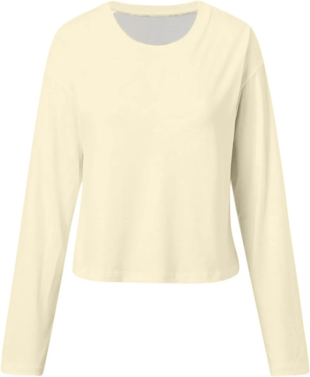 Womens Long Sleeve Cropped T-Shirts Round Neck Drop Shoulder Crop Sweatshirts Solid Casual Crop Tops Tees