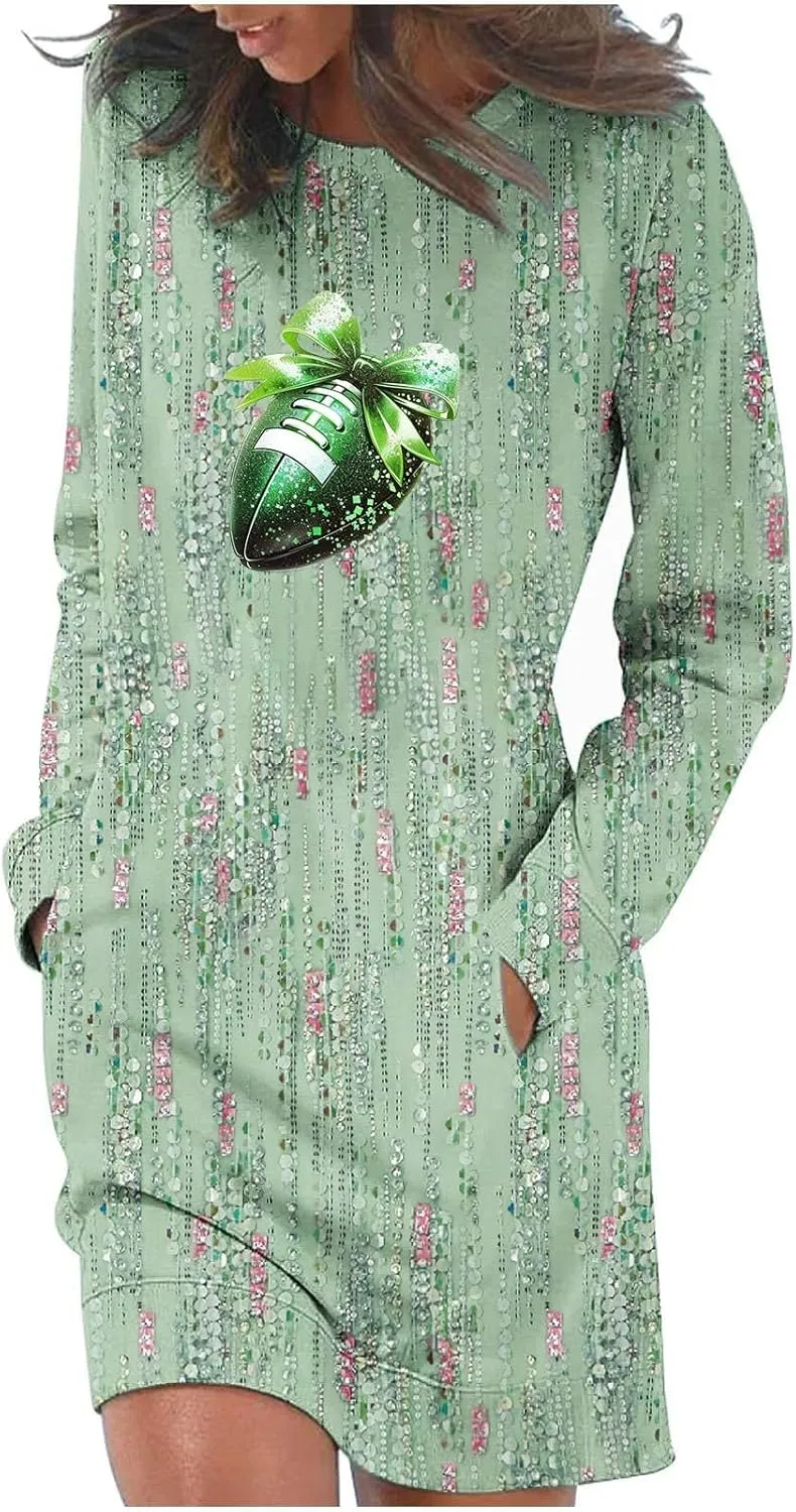 Women's Long Sleeve Fall Dresses 2024 Crewneck Casual Dress Fashion Floral Midi Dress Shift Dress