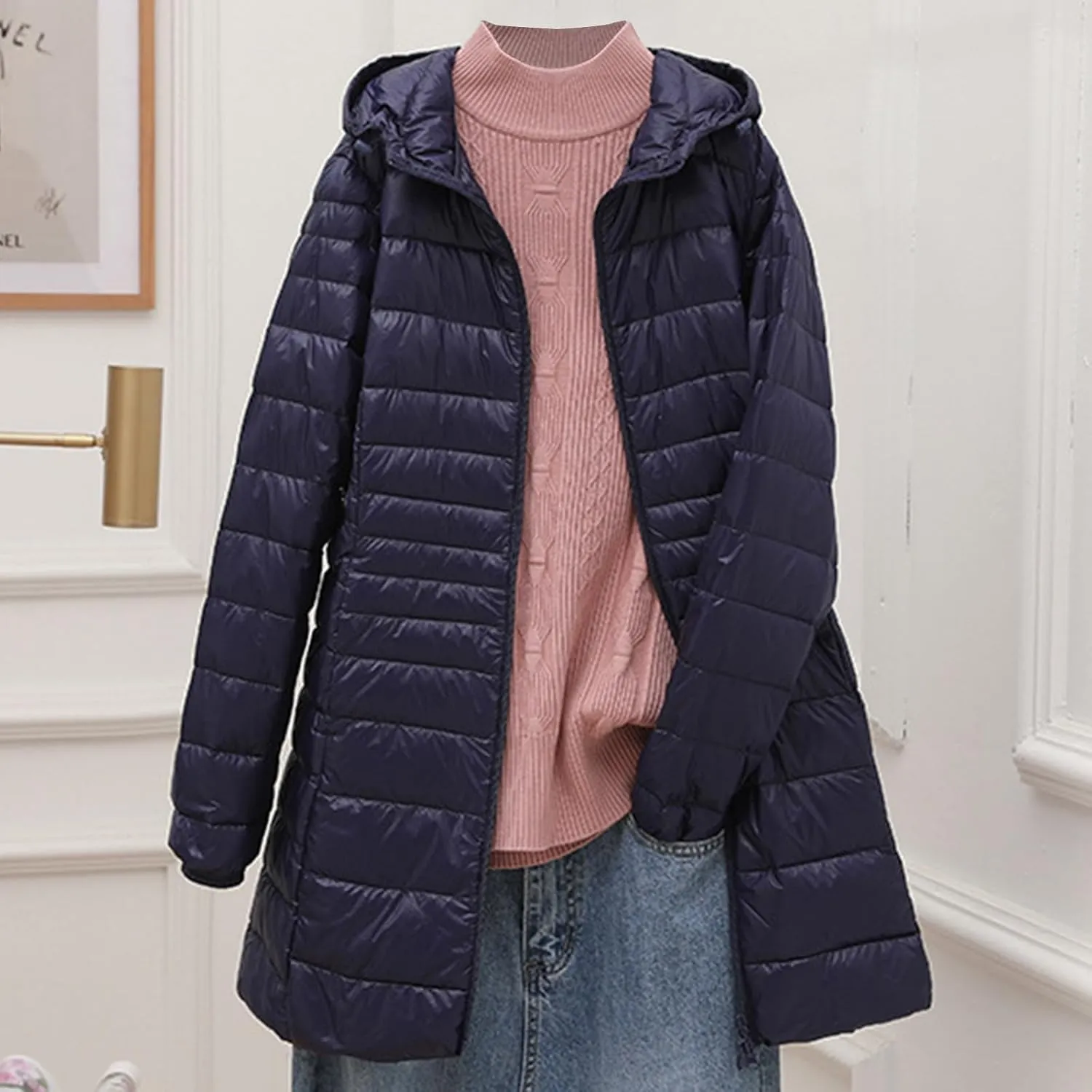 Women's Long Winter Puffer Coats Oversized Lightweight Quilted Jackets Comfy Zip Up Windproof Down Coats Parka Jacket
