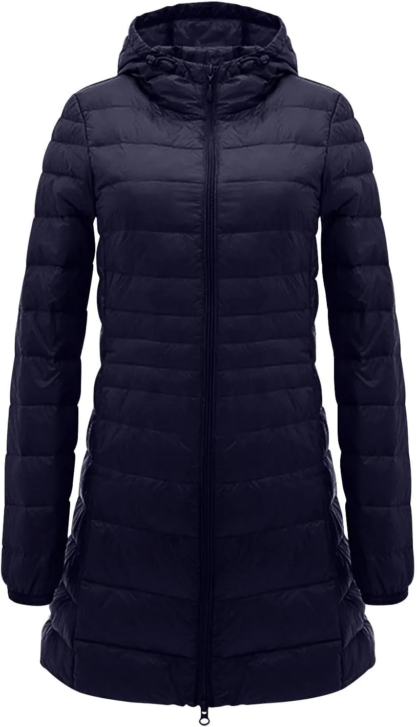 Women's Long Winter Puffer Coats Oversized Lightweight Quilted Jackets Comfy Zip Up Windproof Down Coats Parka Jacket