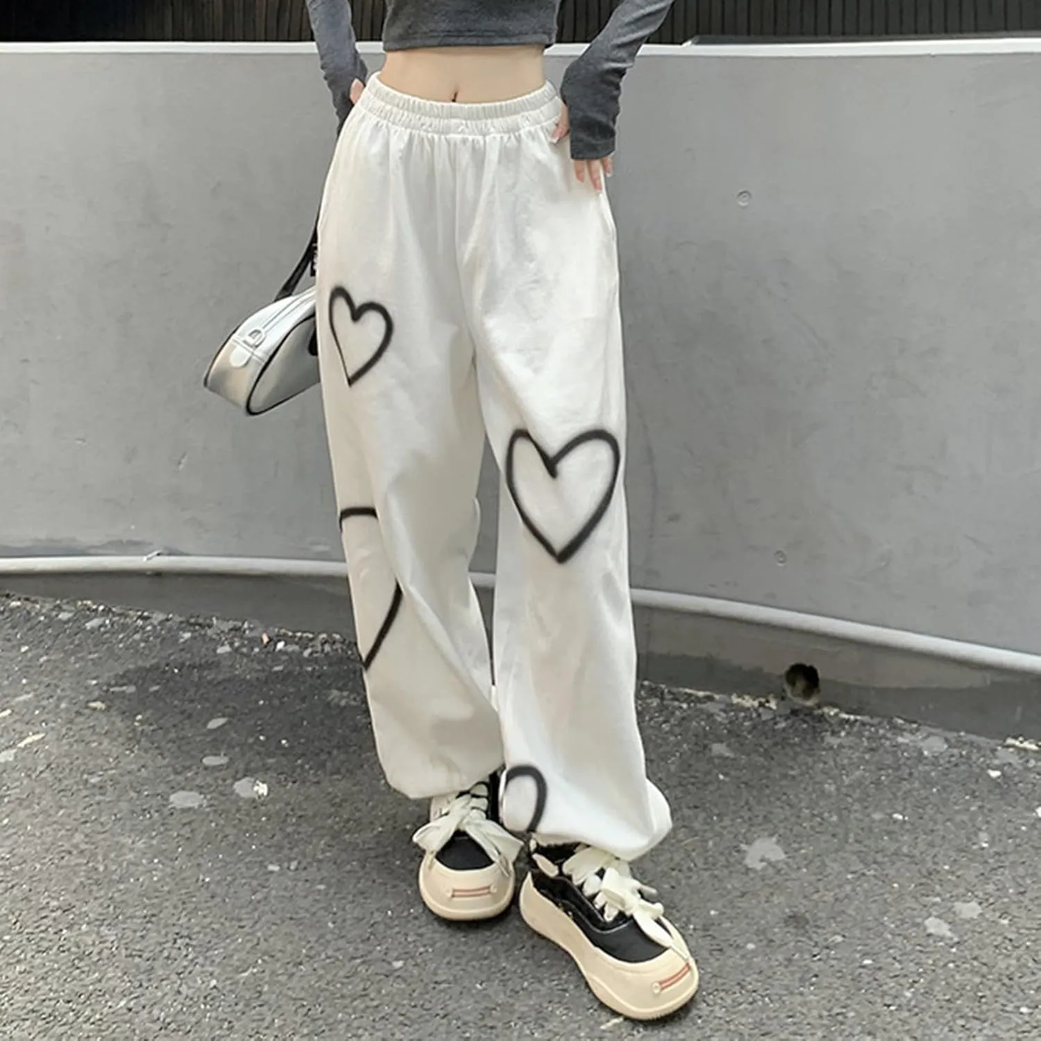 Womens Lounge Baggy Bottom Sweatpants Joggers High Waist Pants Heart Print Joggers Fashion Outfits Y2k Clothes 2024