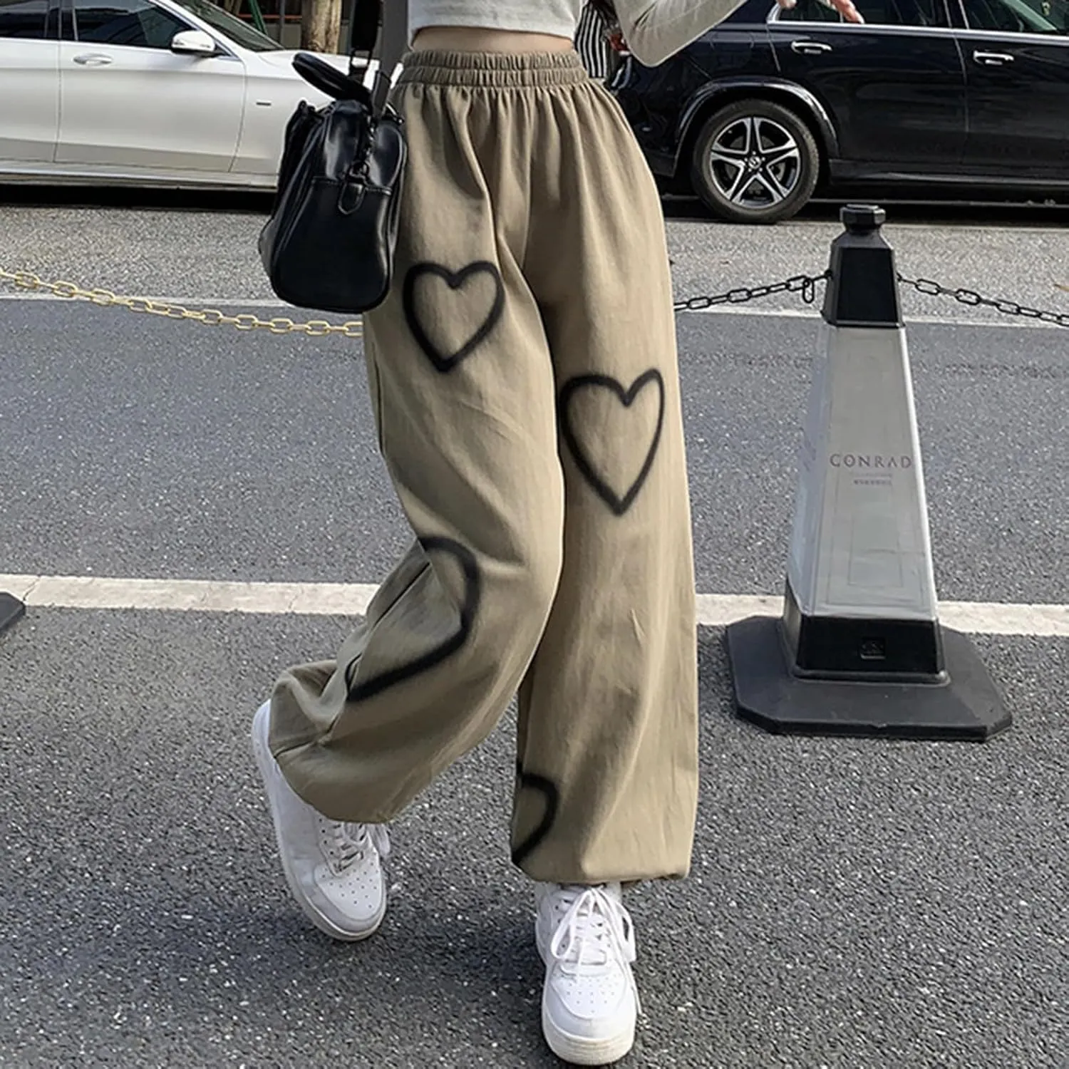 Womens Lounge Baggy Bottom Sweatpants Joggers High Waist Pants Heart Print Joggers Fashion Outfits Y2k Clothes 2024
